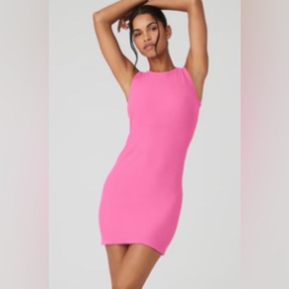 ALO Yoga Seamless Ribbed Warm Nights Dress in Paradise Pink, S